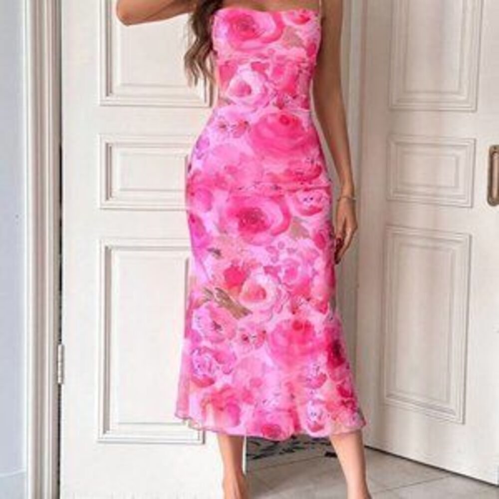 Pink Preppy Womens Floral Print Cami Dress - Picture 3 of 4